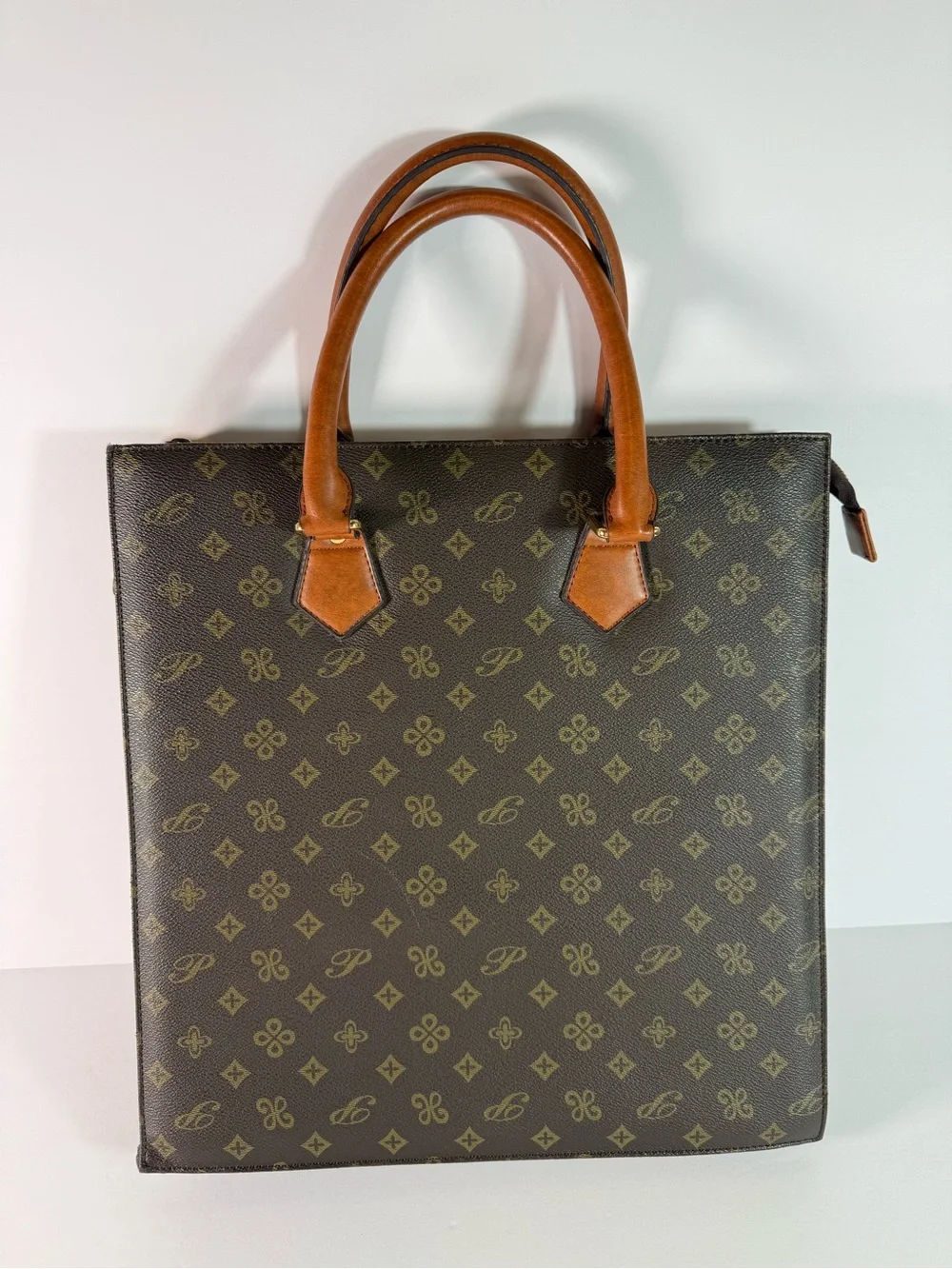 Brown Monogram Tote Bag with Tan Handles